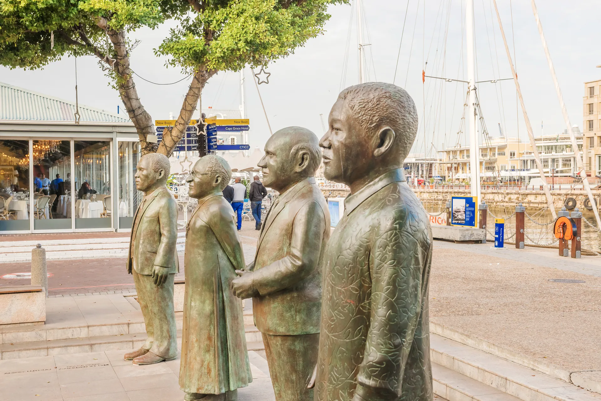 The statues of Albert Luthuli, Desmond Tutu, F.W. de Klerk and Nelson Mandela in Nobel Square
