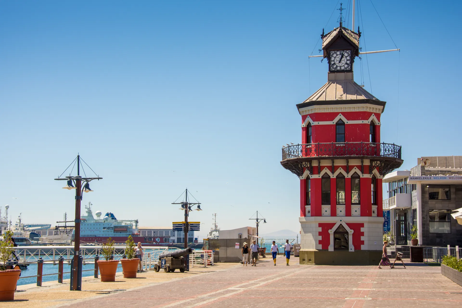 The red Clock Tower at the V&A Waterfront, next to the Nelson Mandela Gateway